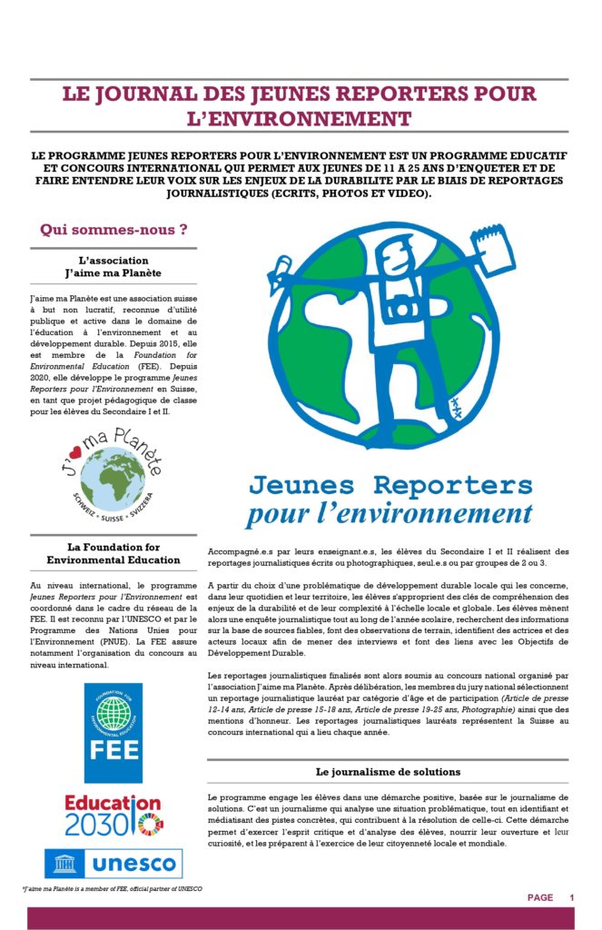 Journal des jeunes reporters pour l'environnement 2021-2022