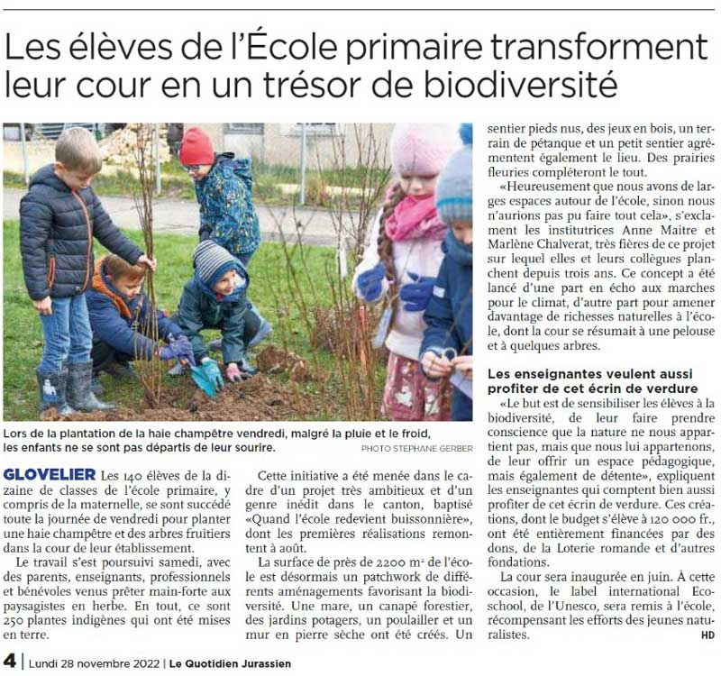 Eco-Schools im Radio RFJ und in der Tageszeitung «Le Quotidien Jurassien» erwähnt!